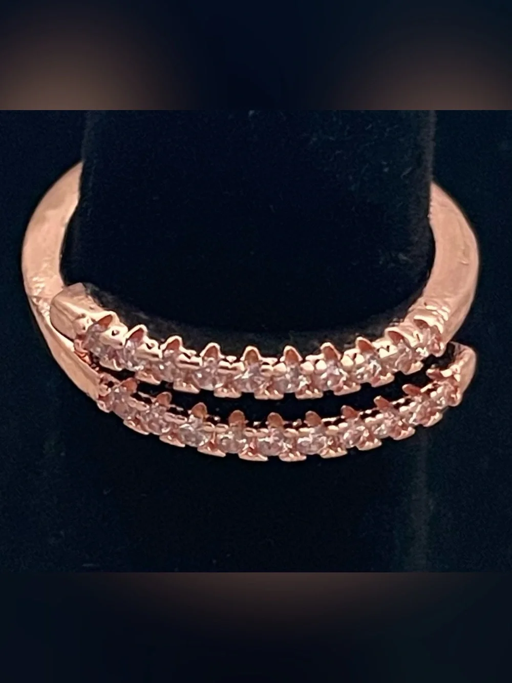 Rose Gold Double Band Crystal Ring - Women Jewelry - New